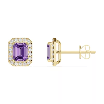 Emerald Amethyst Lab Diamond Halo Earrings