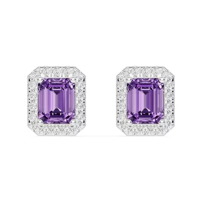 Emerald Amethyst Lab Diamond Halo Earrings