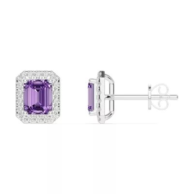 Emerald Amethyst Lab Diamond Halo Earrings
