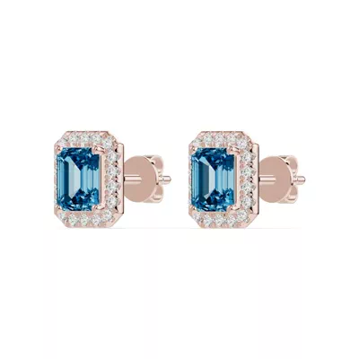 Emerald Blue Topaz Lab Diamond Halo Earrings