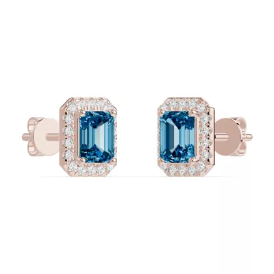 Emerald Blue Topaz Lab Diamond Halo Earrings