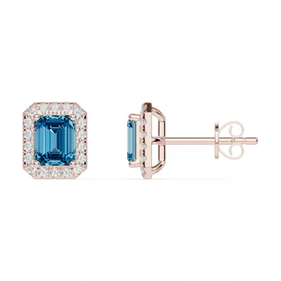 Emerald Blue Topaz Lab Diamond Halo Earrings