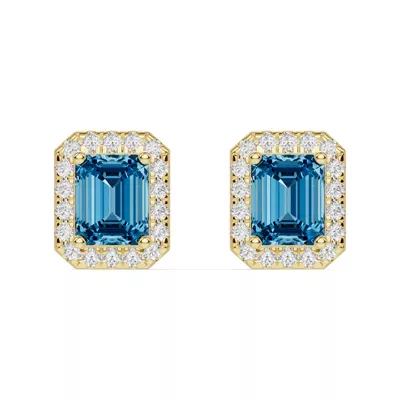 Emerald Blue Topaz Lab Diamond Halo Earrings