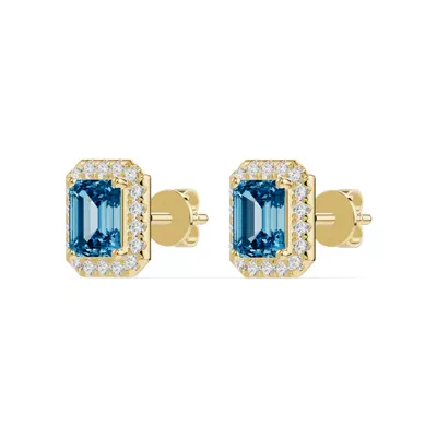 Emerald Blue Topaz Lab Diamond Halo Earrings