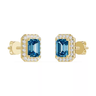 Emerald Blue Topaz Lab Diamond Halo Earrings
