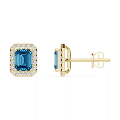 Emerald Blue Topaz Lab Diamond Halo Earrings