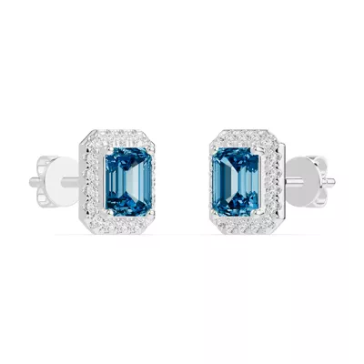 Emerald Blue Topaz Lab Diamond Halo Earrings