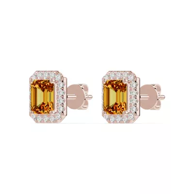 Emerald Citrine Lab Diamond Halo Earrings