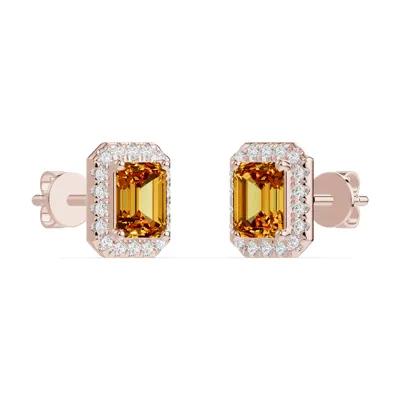 Emerald Citrine Lab Diamond Halo Earrings