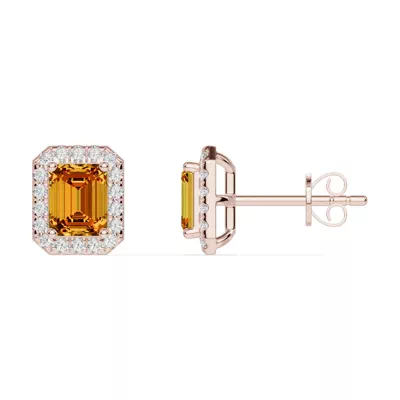 Emerald Citrine Lab Diamond Halo Earrings