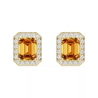 Emerald Citrine Lab Diamond Halo Earrings