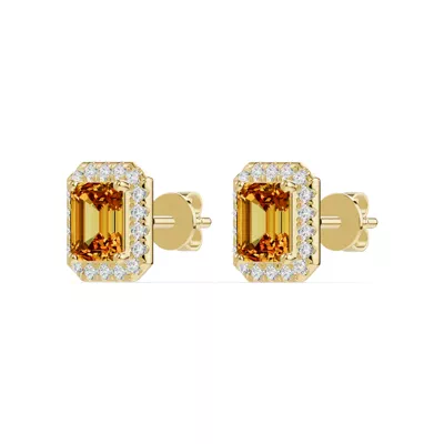 Emerald Citrine Lab Diamond Halo Earrings