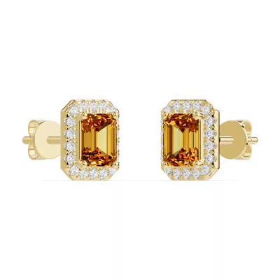 Emerald Citrine Lab Diamond Halo Earrings