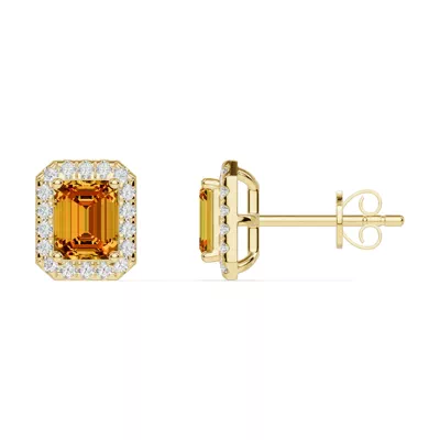 Emerald Citrine Lab Diamond Halo Earrings