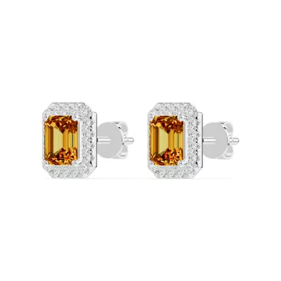 Emerald Citrine Lab Diamond Halo Earrings