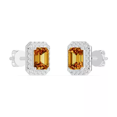 Emerald Citrine Lab Diamond Halo Earrings