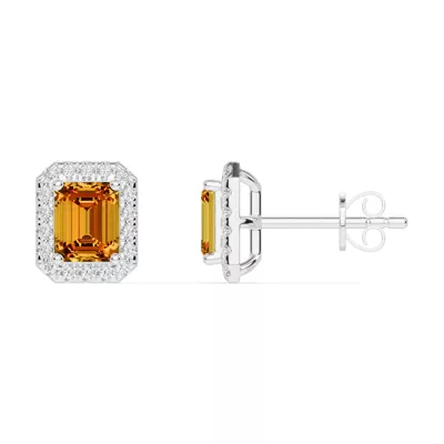 Emerald Citrine Lab Diamond Halo Earrings