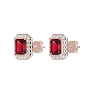 Emerald Garnet Lab Diamond Halo Earrings