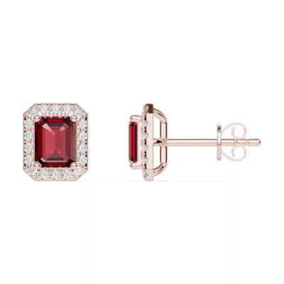 Emerald Garnet Lab Diamond Halo Earrings