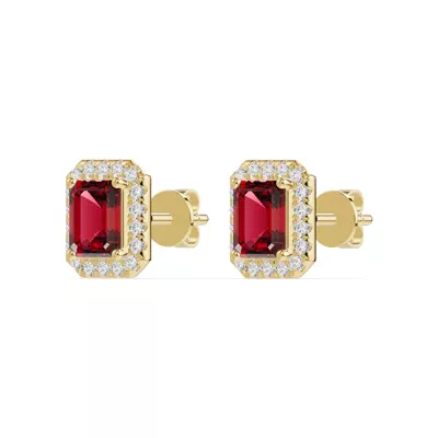 Emerald Garnet Lab Diamond Halo Earrings