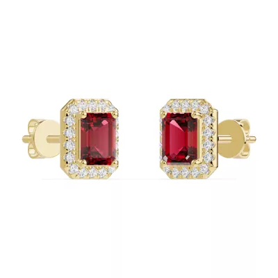 Emerald Garnet Lab Diamond Halo Earrings