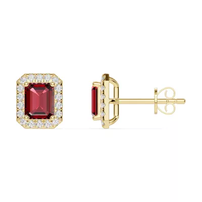 Emerald Garnet Lab Diamond Halo Earrings