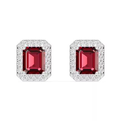 Emerald Garnet Lab Diamond Halo Earrings