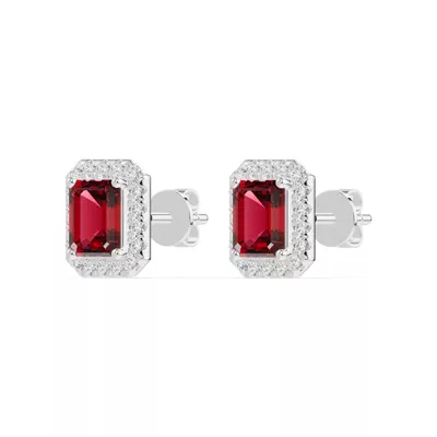 Emerald Garnet Lab Diamond Halo Earrings
