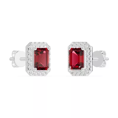 Emerald Garnet Lab Diamond Halo Earrings