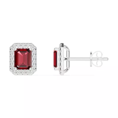 Emerald Garnet Lab Diamond Halo Earrings