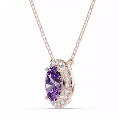 Oval Amethyst Lab Diamond Halo Pendant