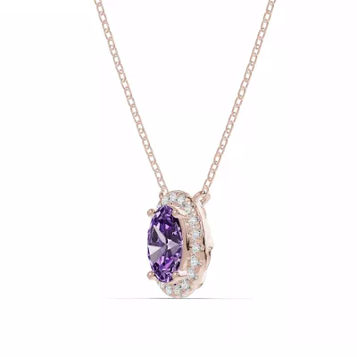 Oval Amethyst Lab Diamond Halo Pendant