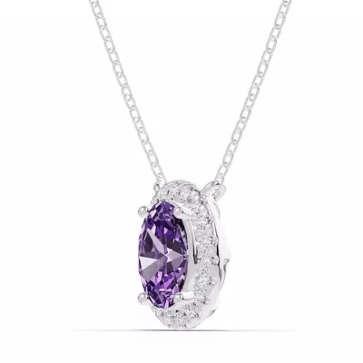Oval Amethyst Lab Diamond Halo Pendant