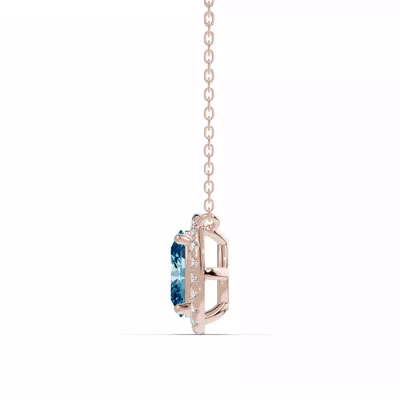 Oval Blue Topaz Lab Diamond Halo Pendant