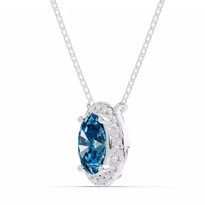 Oval Blue Topaz Lab Diamond Halo Pendant