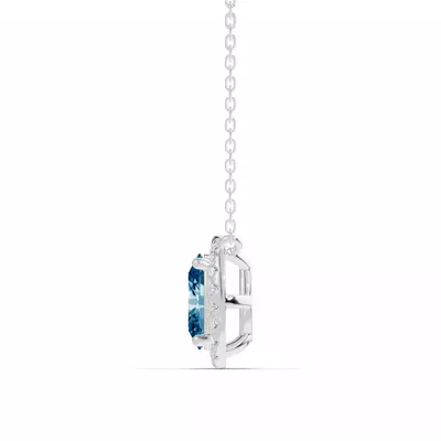 Oval Blue Topaz Lab Diamond Halo Pendant