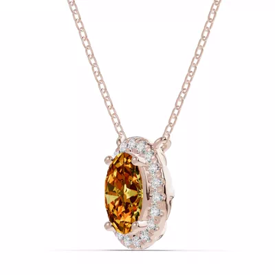 Oval Citrine Lab Diamond Halo Pendant