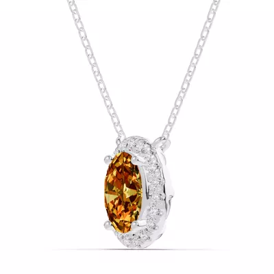 Oval Citrine Lab Diamond Halo Pendant