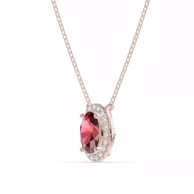Oval Garnet Lab Diamond Halo Pendant