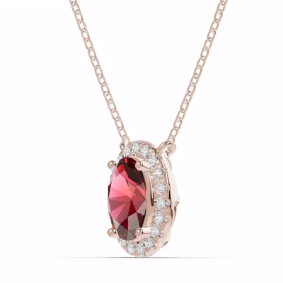 Oval Garnet Lab Diamond Halo Pendant