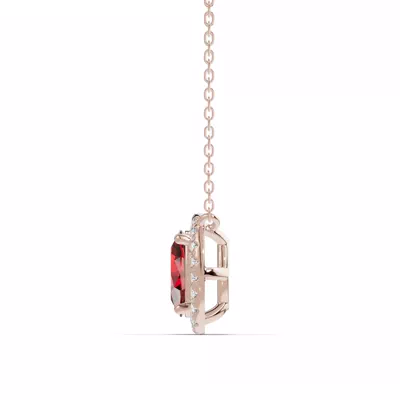 Oval Garnet Lab Diamond Halo Pendant