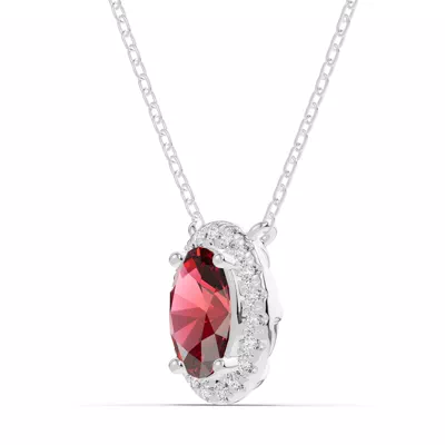 Oval Garnet Lab Diamond Halo Pendant