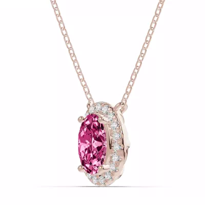 Oval Pink Tourmaline Lab Diamond Halo Pendant
