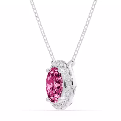 Oval Pink Tourmaline Lab Diamond Halo Pendant