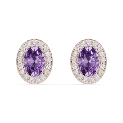 Oval Amethyst Lab Diamond Halo Earrings