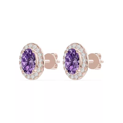 Oval Amethyst Lab Diamond Halo Earrings