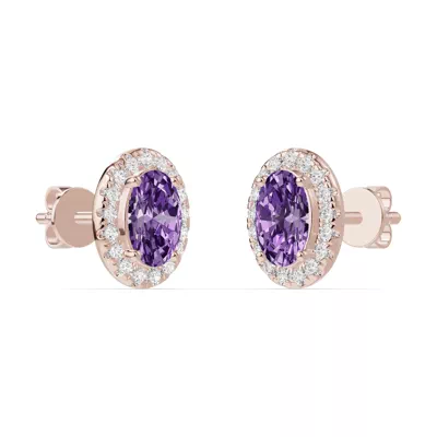 Oval Amethyst Lab Diamond Halo Earrings