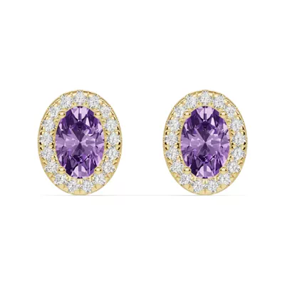 Oval Amethyst Lab Diamond Halo Earrings