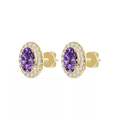 Oval Amethyst Lab Diamond Halo Earrings