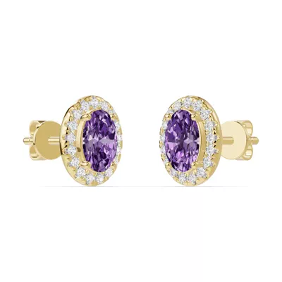 Oval Amethyst Lab Diamond Halo Earrings